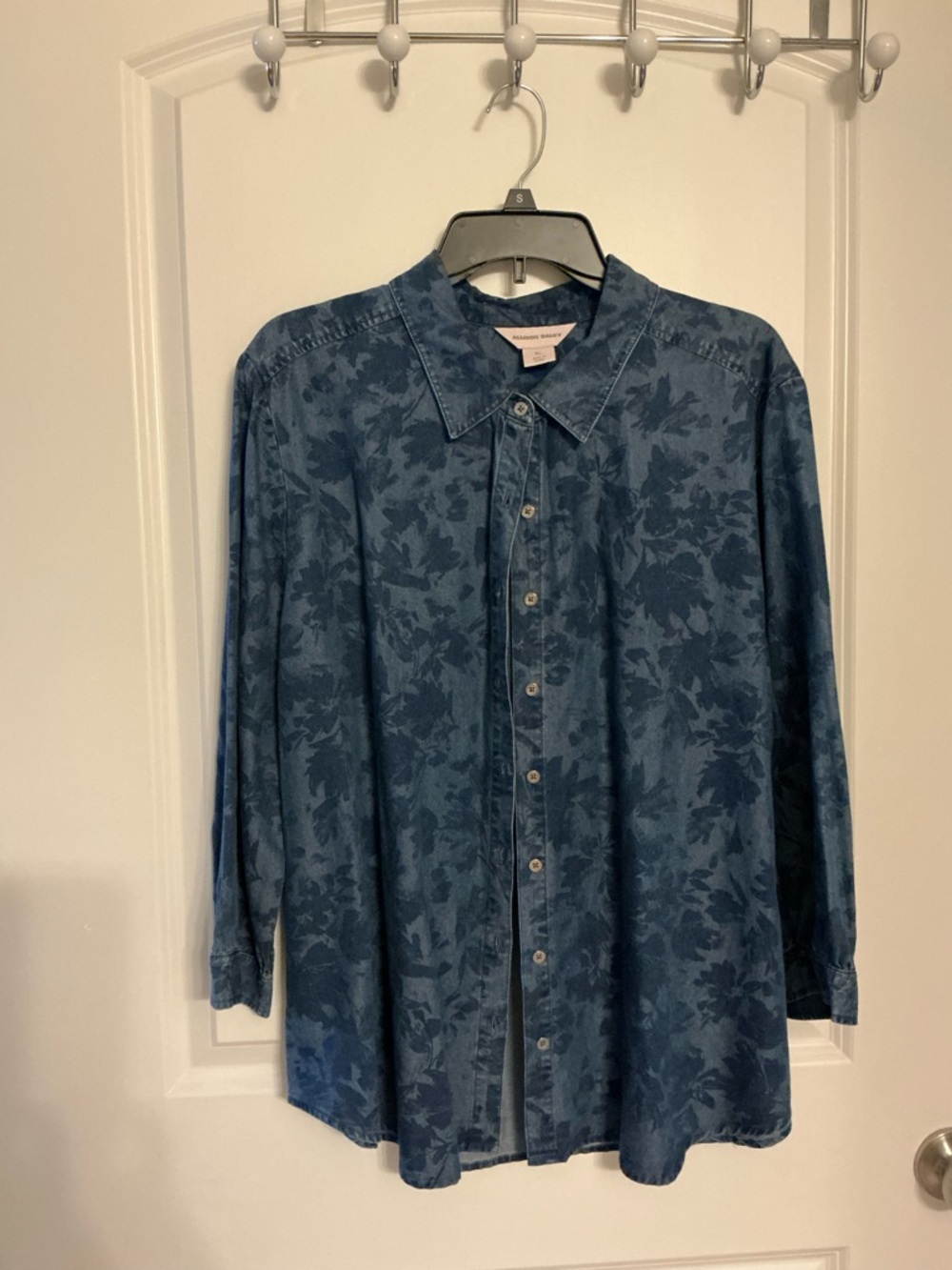 Allison Daley Blue Floral Denim Button-Front Shirt Size XL